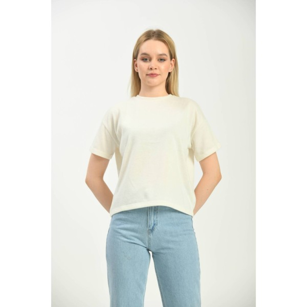 Moviment Ekru Yuvarlak Yaka T-Shirt Bayan T-shirt Fiyatı