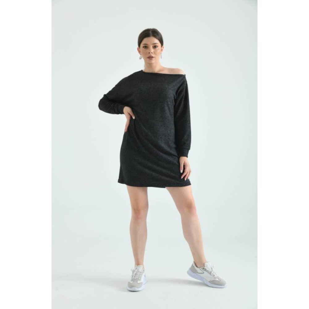 Moviment Siyah Uzun Kol Yumoş Örme Sweat Elbise Elbise Fiyatı