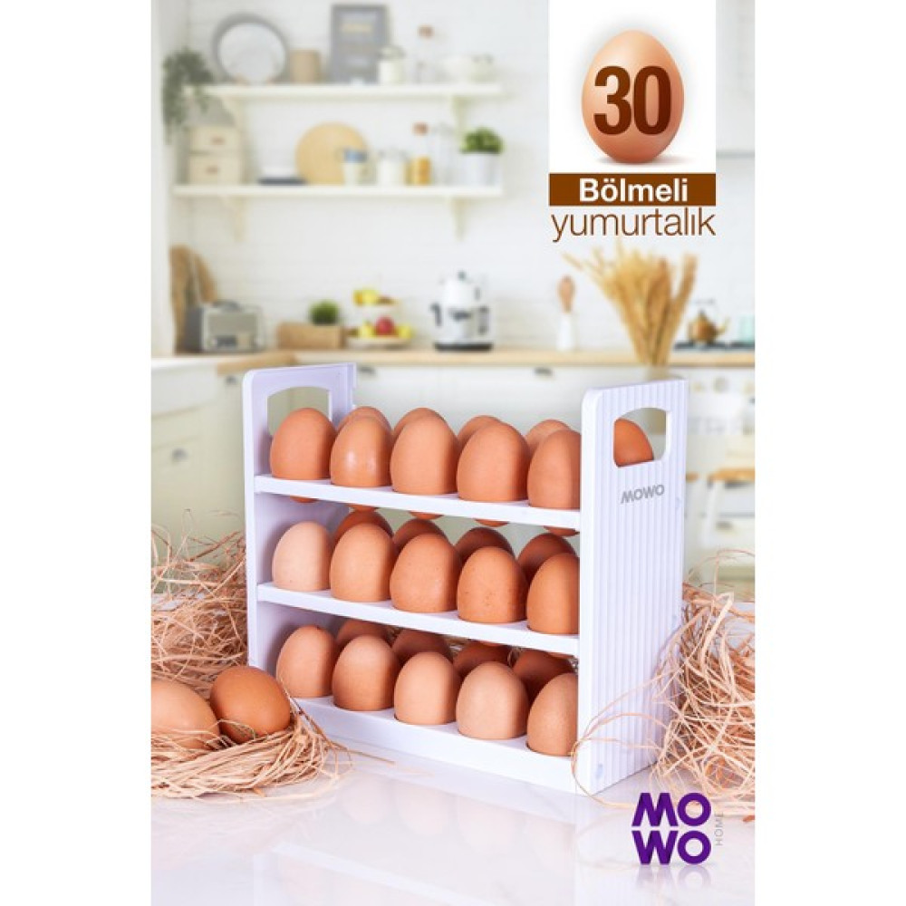 Mowo Home 30 Bölmeli Yumurtalık, 3 Katlı Yumurta Rafı, Saklama Kabı Beyaz Saklama Kapları Fiyatı