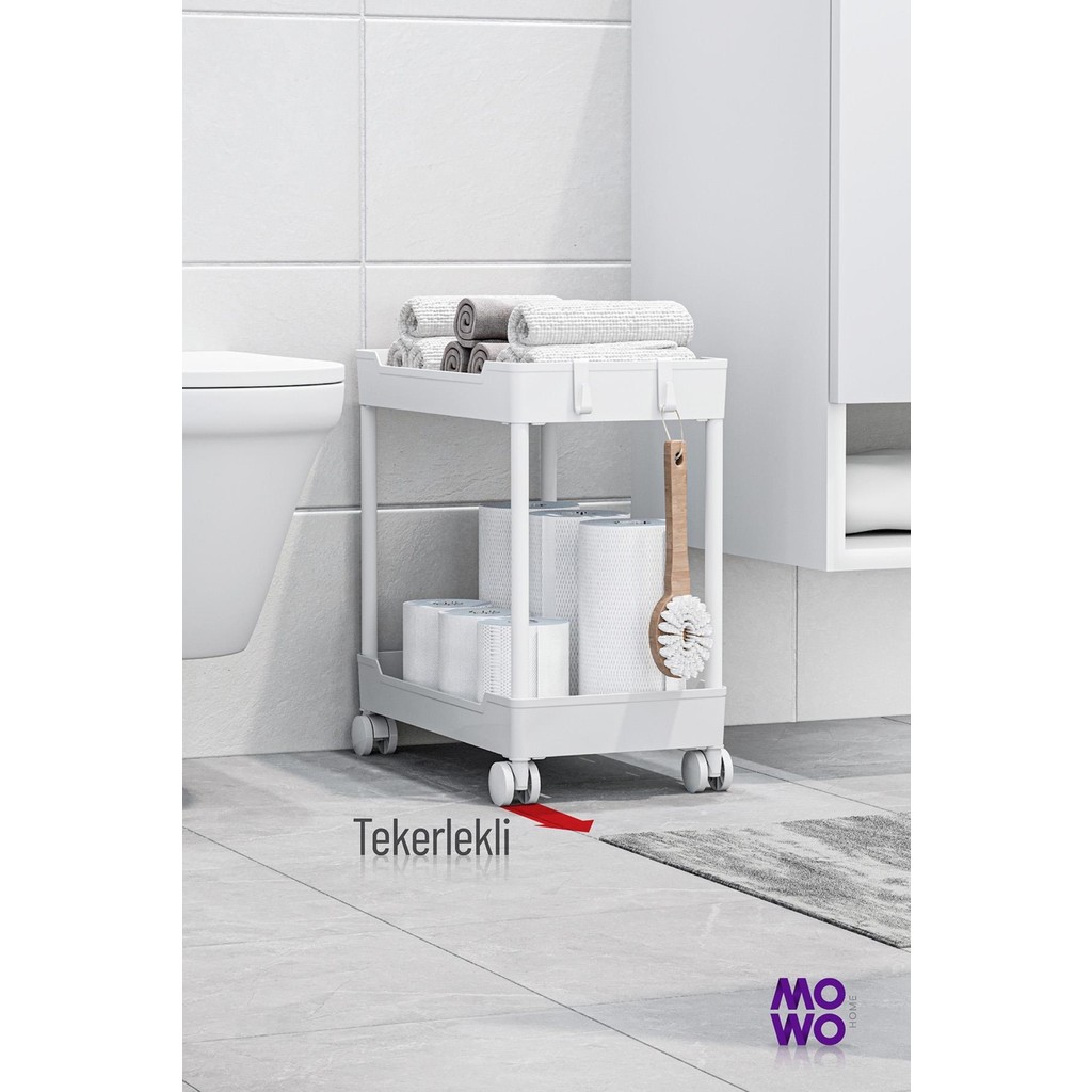 Mowo Home Mowo 2 Katlı Tekerlekli Banyo Rafı Tuvalet Kağıtlık Havluluk Deterjanlık Makyaj Organizer - Beyaz El / Yüz Havlusu Fiyatı
