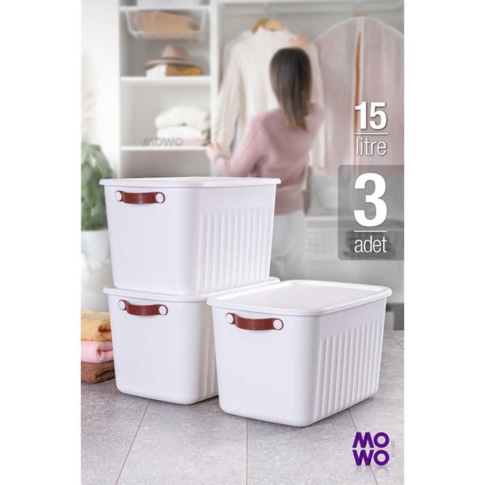 Mowo Home Storage Box Beyaz 3 Adet 15 Lt Çok Amaçlı Düzenleyici Kapaklı Kutu, Dekoratif Saklama Kutusu, Organizer Eşya Saklama Kutusu Fiyatı