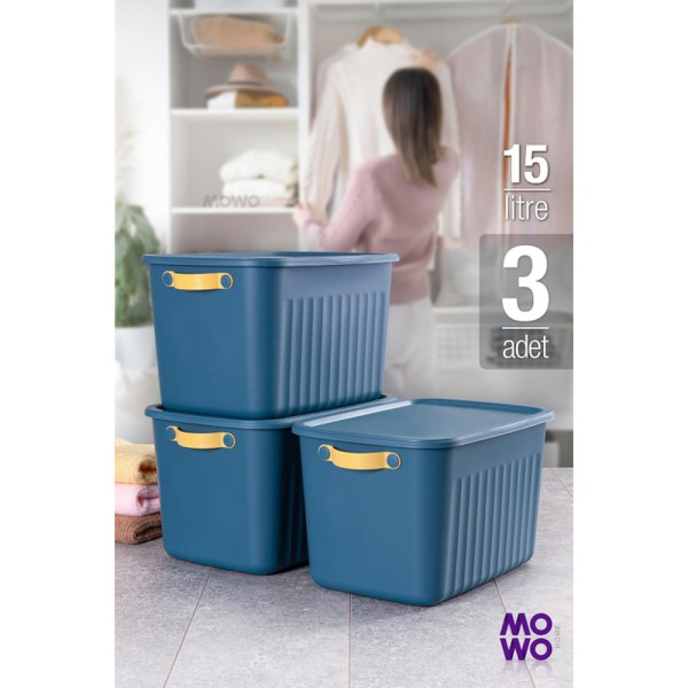 Mowo Home Storage Box Indigo 3 Adet 15 Lt Çok Amaçlı Düzenleyici Kapaklı Kutu, Dekoratif Saklama Kutusu, Organizer - İndigo Eşya Saklama Kutusu Fiyatı