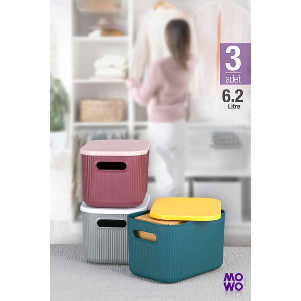 Mowo Home Trove 3 Adet 6.2 l (Mix) Düzenleyici Kapaklı Kutu, Dekoratif Saklama Kutusu Sepet Fiyatı