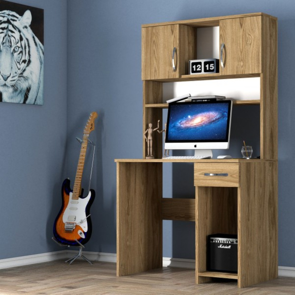 Moxen Mobilya C3 Kitaplıklı Çalışma Masası - Y: 166 cm D: 55 cm G: 88 cm - Ceviz Çalışma Masası Fiyatı