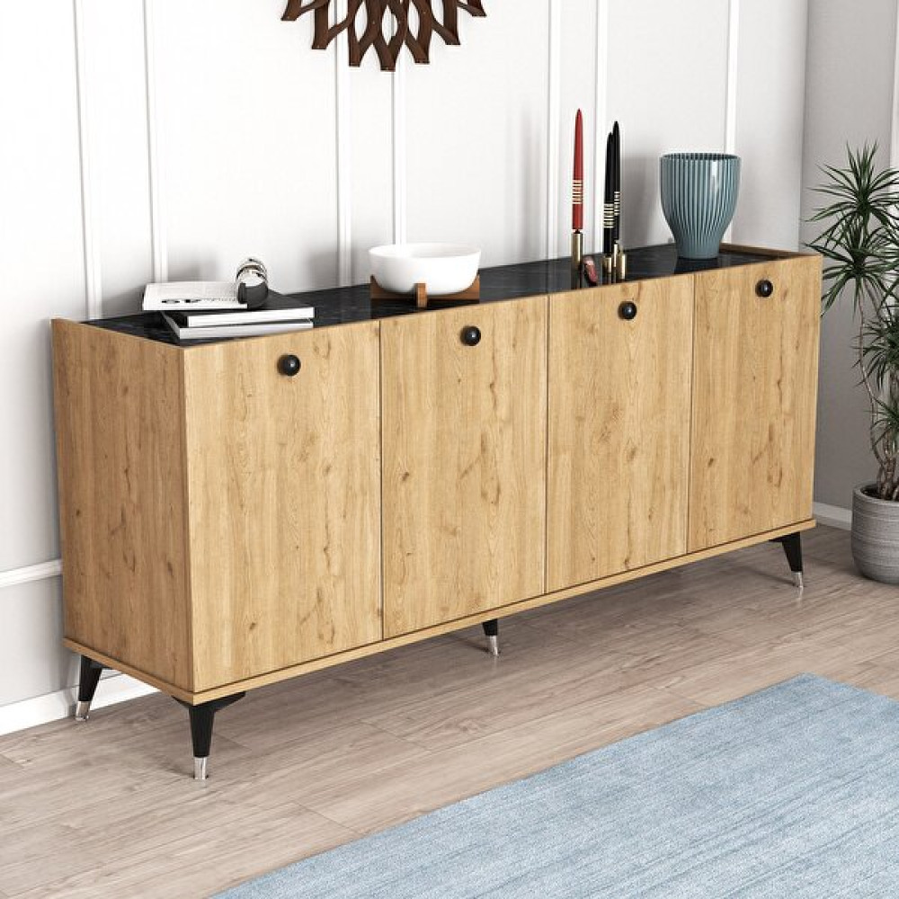Moxen Mobilya Mk2 Mira Konsol Sepet-Bendir/mermer Desenli - 180*82*44,5 cm - Ceviz Konsol Mobilya Fiyatı
