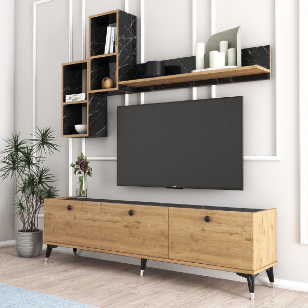 Moxen Mobilya Mt2 Mıra Duvar Raflı Tv Sehpası - Kıtaplıklı Tv Unıtesı Tv Ünitesi / Sehpası Fiyatı