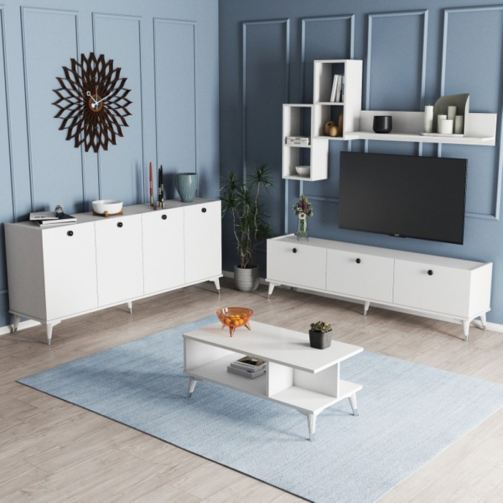 Moxen Mobilya Mtsk1 Mira Tv Ünitesi Raflı Dolaplı Orta Sehpası ve Konsol Takımı /yemek Odası BEYAZMXNMTSK1001BYZ - 180*82*45 cm - Beyaz Konsol Mobilya Fiyatı