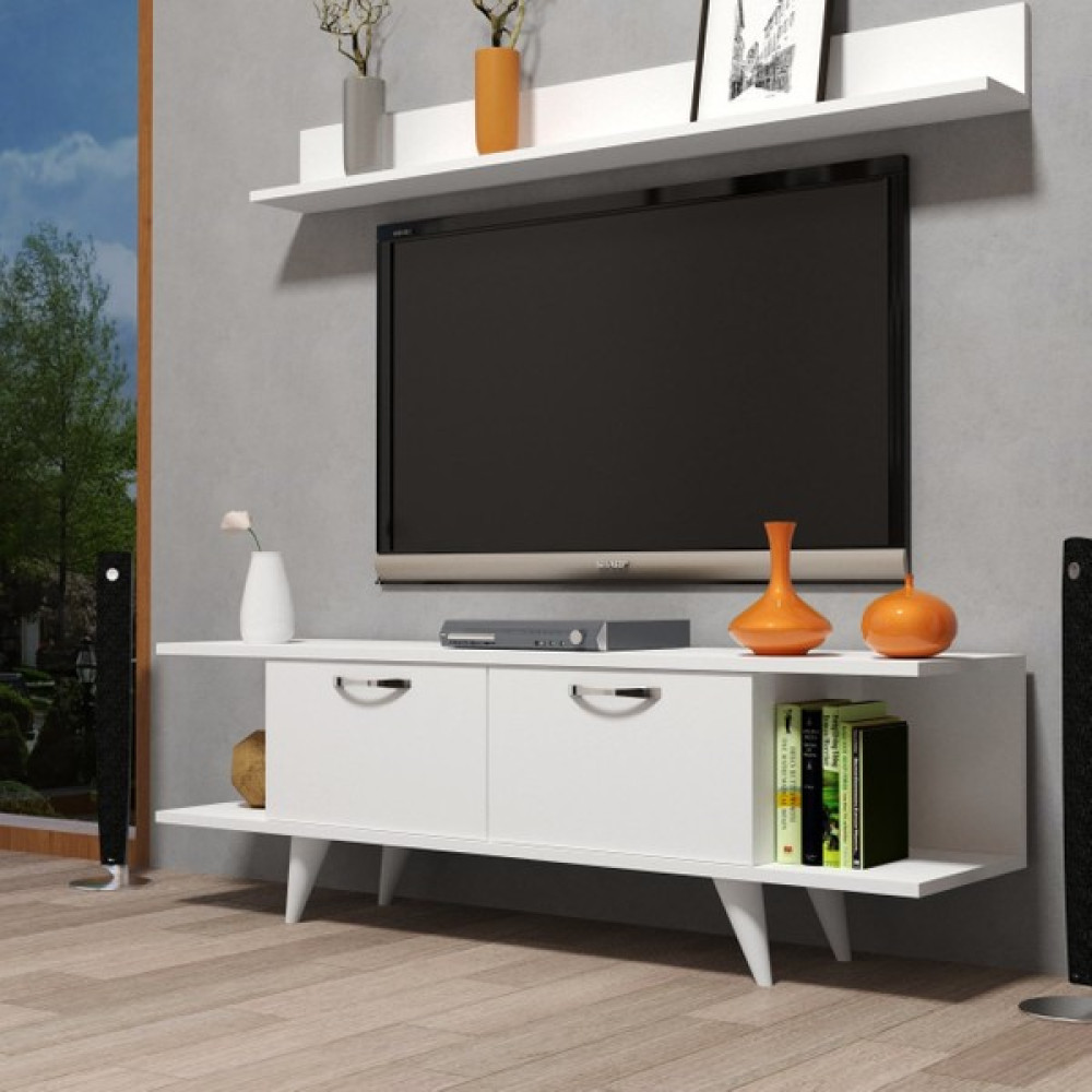 Moxen Mobilya T2 Duvar Raflı Tv Sehpası - Kitaplıklı Tv Ünitesi Modern Beyaz Tv Ünitesi / Sehpası Fiyatı