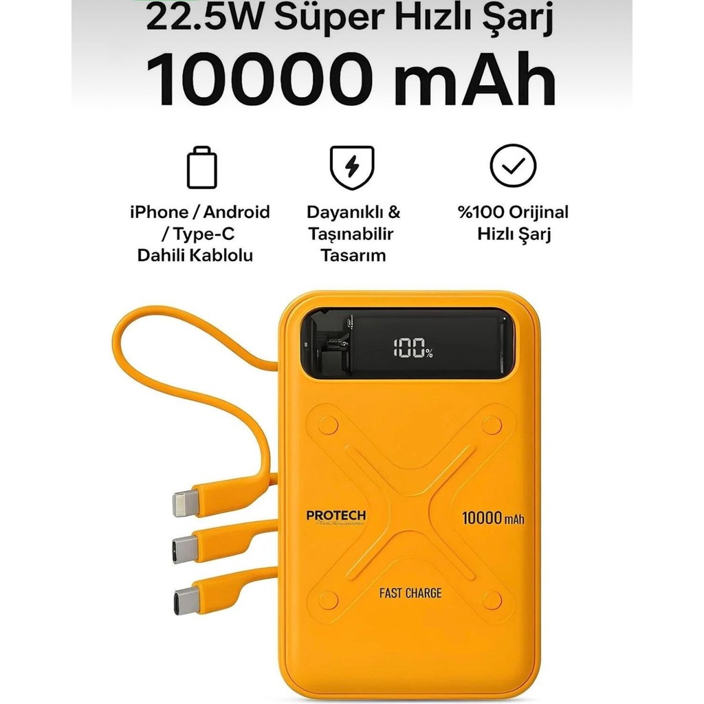 Moxti 22.5W Hızlı Şarjlı 10000 Mah Cep Boy Akıllı Dijital Ekranlı Powerbank - Sarı Cep Telefonu Şarj Cihazı Fiyatı