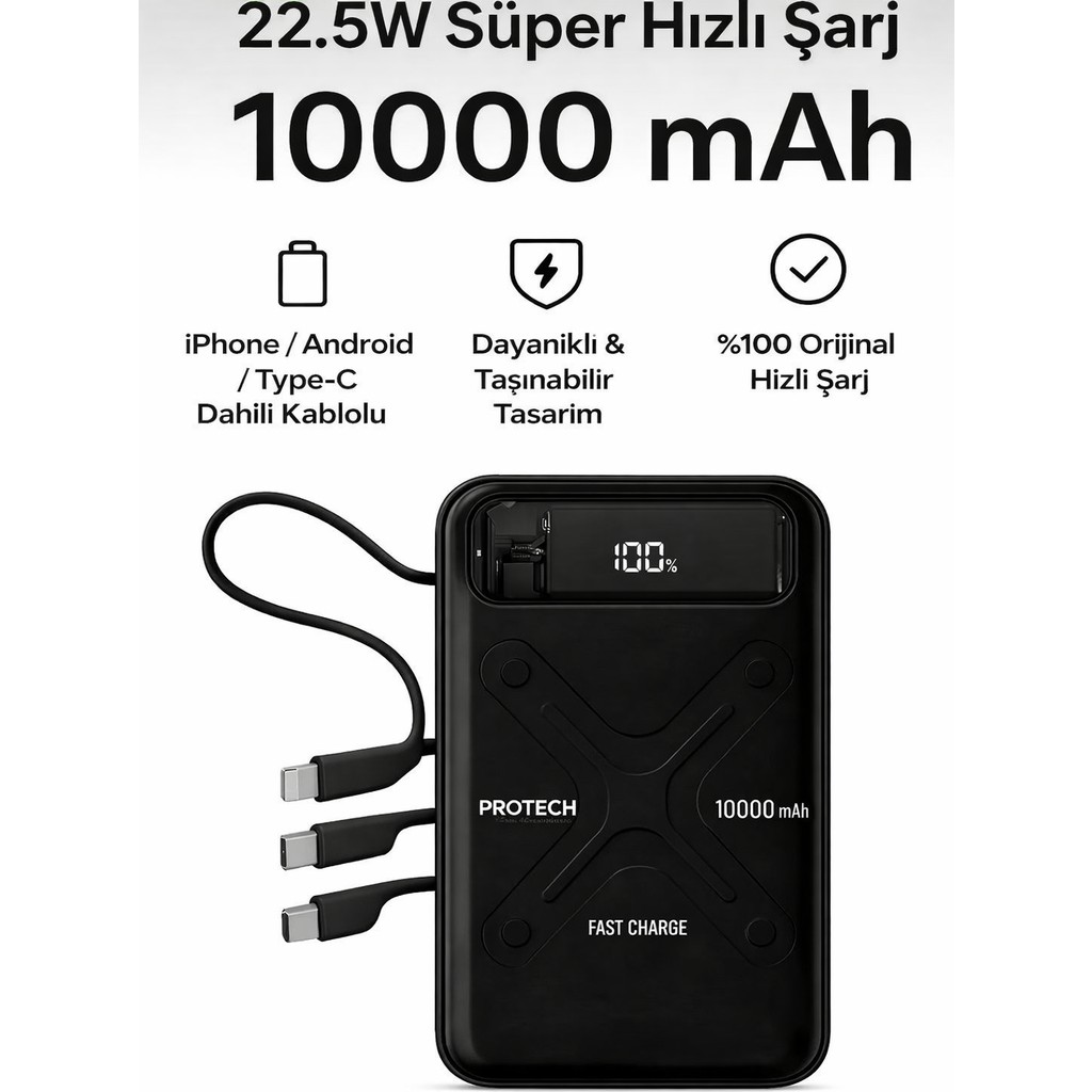 Moxti 22.5W Hızlı Şarjlı 10000 Mah Cep Boy Akıllı Dijital Ekranlı Powerbank - Siyah Taşınabilir Şarj Cihazı - Powerbank Fiyatı