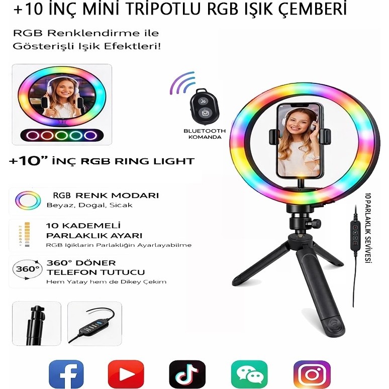 Moxti Masa Üstü Işık Ring Light 10 Inç LED Rgb Mini Masa Tripodlu Video Stüdyo Makyaj Işığı - Beyaz Diğer Fiyatı