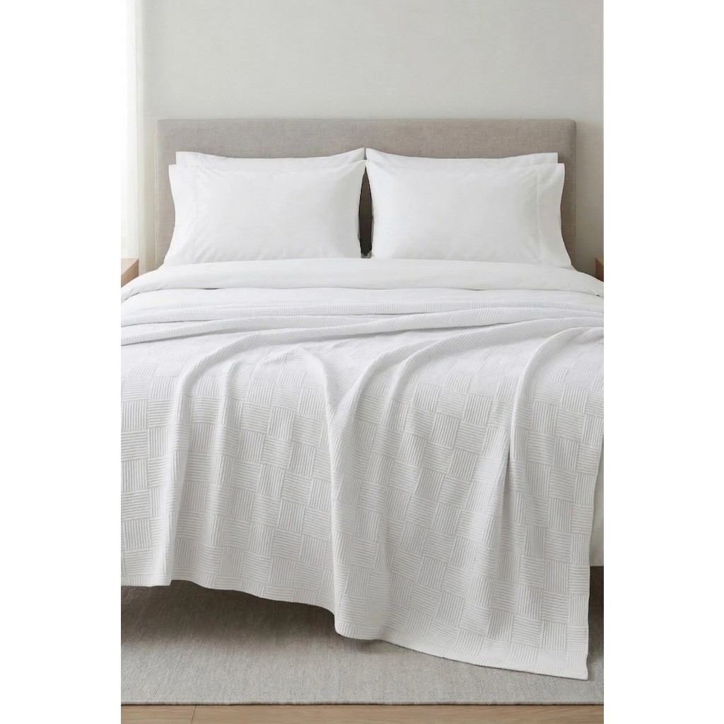 Moya Home %100 Pamuk Dama Desenli Çift Kişilik Pike Beyaz 200X230 Pike & Pike Takımı Fiyatı