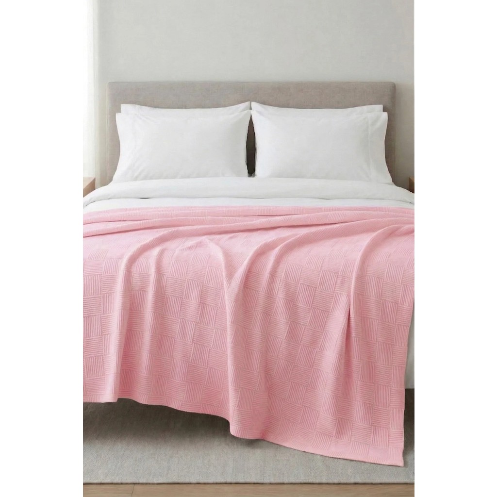 Moya Home %100 Pamuk Dama Desenli Çift Kişilik Pike Pembe 200X230 Pike & Pike Takımı Fiyatı