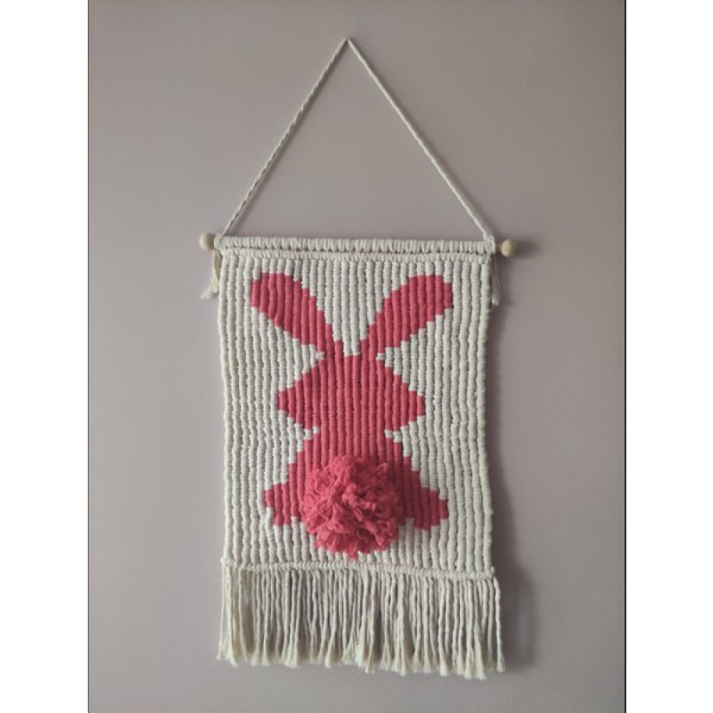 Moye Store El Emeği Makrome Çocuk-Bebek Odası Duvar Süsü - 36 x 60 - Beyaz - Pembe Bebek Odası Duvar Süsü Fiyatı