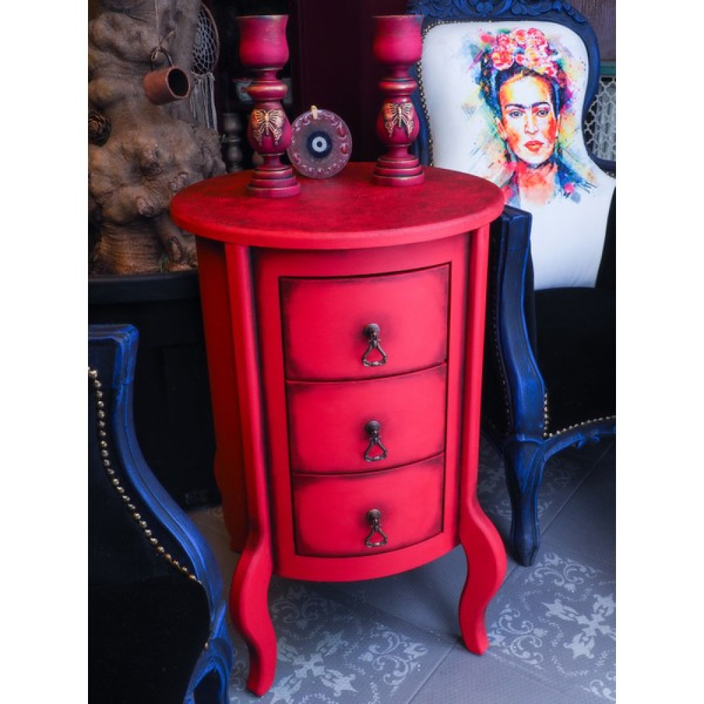 Moza Sanat 3 Çekmeceli Komodin - Kırmızı Yan Sehpa Fiyatı