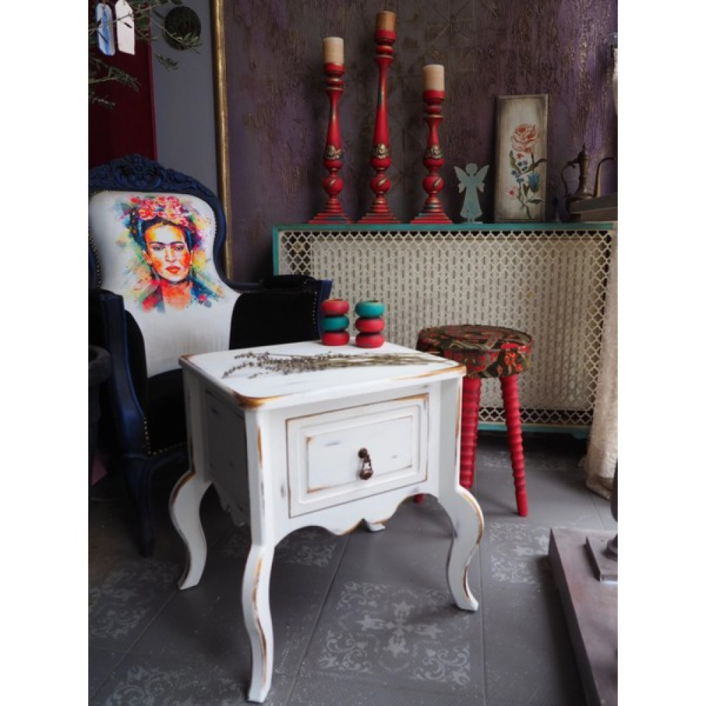 Moza Sanat Beyaz Eskitme Renkli Çekmeceli Vintage Stili Komodin Komidin Fiyatı