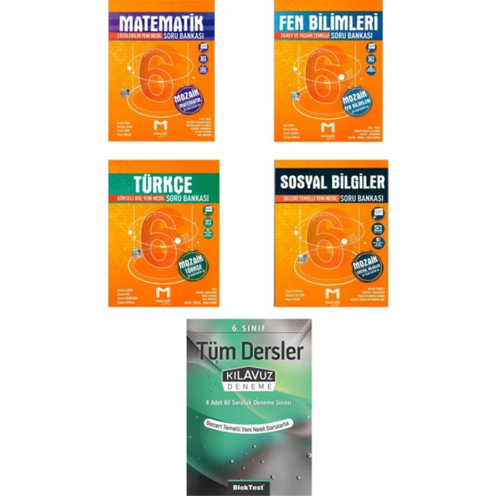 Mozaik 6.sınıf Matematik+Fen+Türkçe+Sosyal Soru+Tüm Dersler Kılavuz Deneme Seti Tüm Dersler Fiyatı