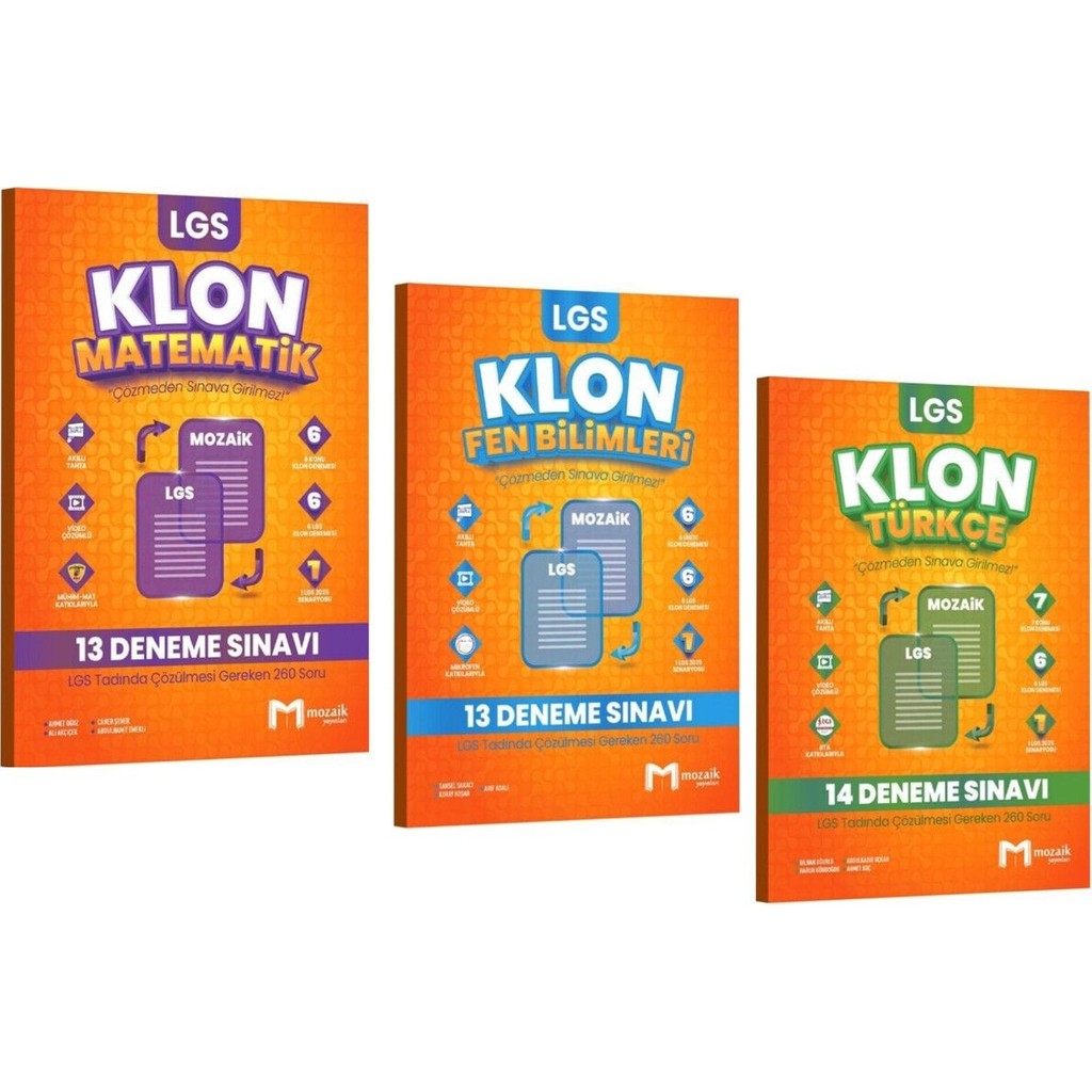 Mozaik Yayınları 8. Sınıf Lgs Matematik Fen Bilimleri Türkçe 40'lı Klon Branş Deneme Seti 3 Kitap Diğer Fiyatı