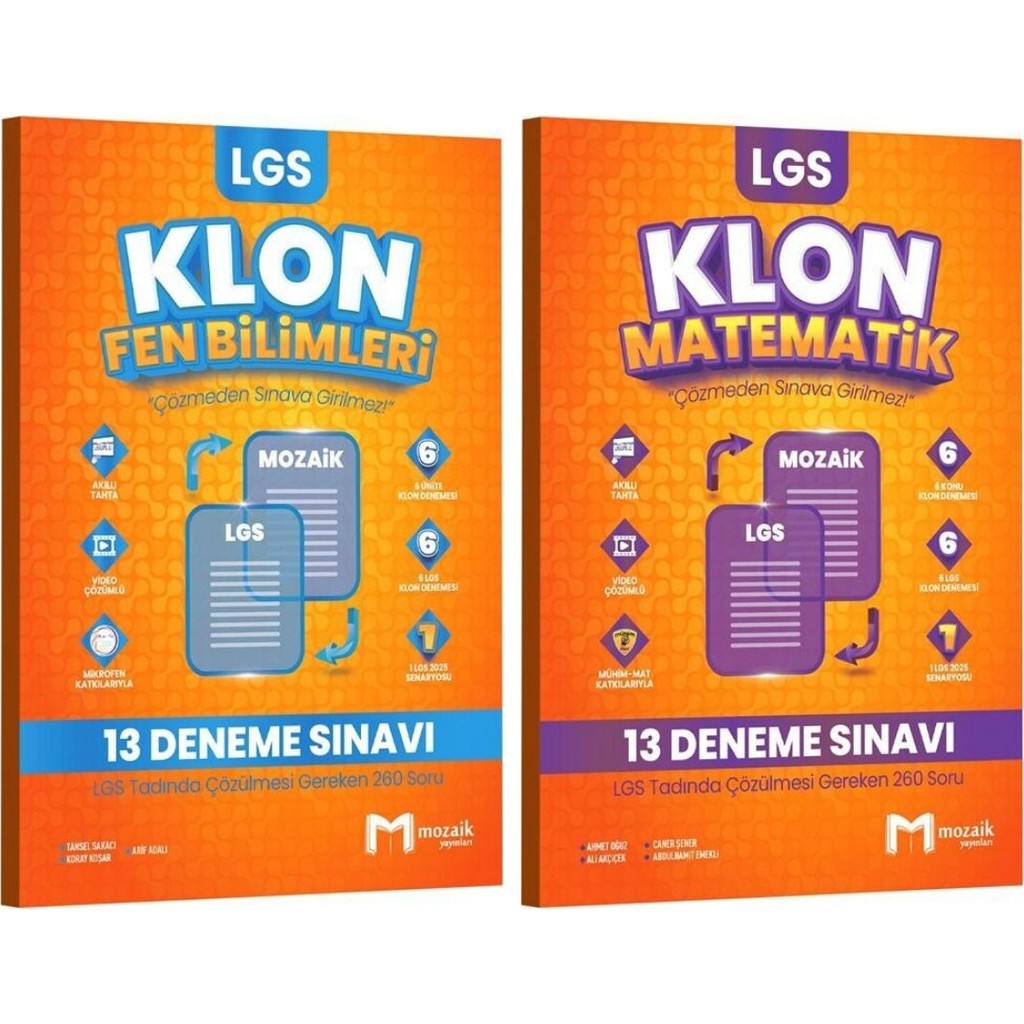Mozaik Yayınları 8. Sınıf Lgs Matematik ve Fen Bilimleri Klon Deneme Seti Mesleki Hazırlık Diğer Fiyatı
