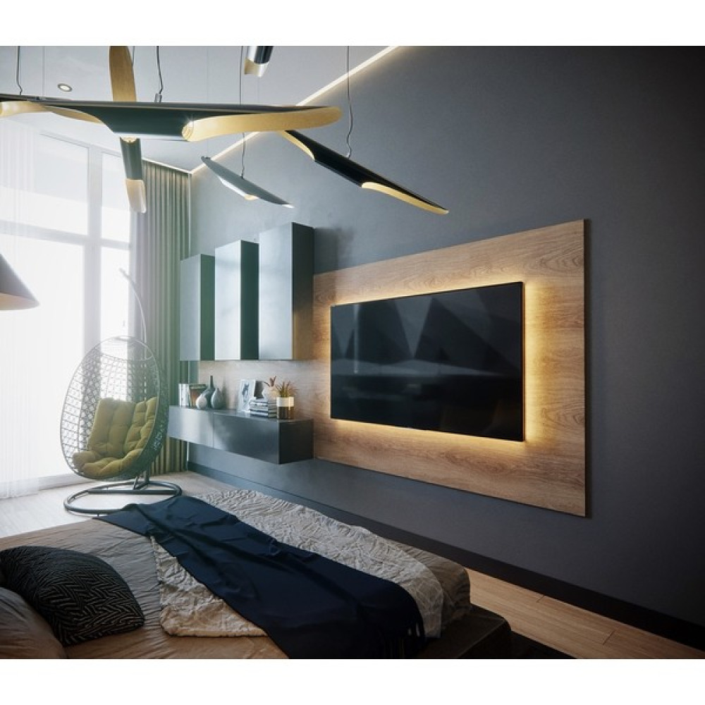 Mozide Özel Tasarım Backlit Tv Ünitesi - Abanoz - Antrasit Tv Ünitesi / Sehpası Fiyatı