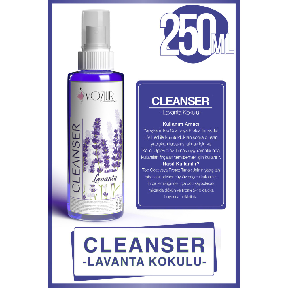 MOZIUR Cleanser Lavanta Kokulu - 250ml | Yapışkan Tabaka Temizleyici Ve Fırça Bakım Solüsyonu Oje Fiyatı