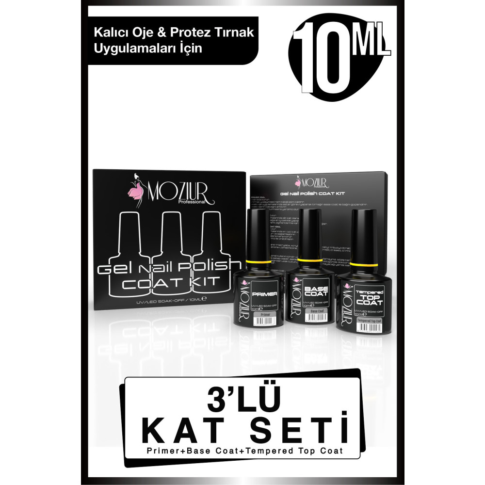 MOZIUR Primer Base Coat Top Coat Kalıcı Oje Ve Protez Tırnak 10ml 3lü Coat Set Oje Fiyatı