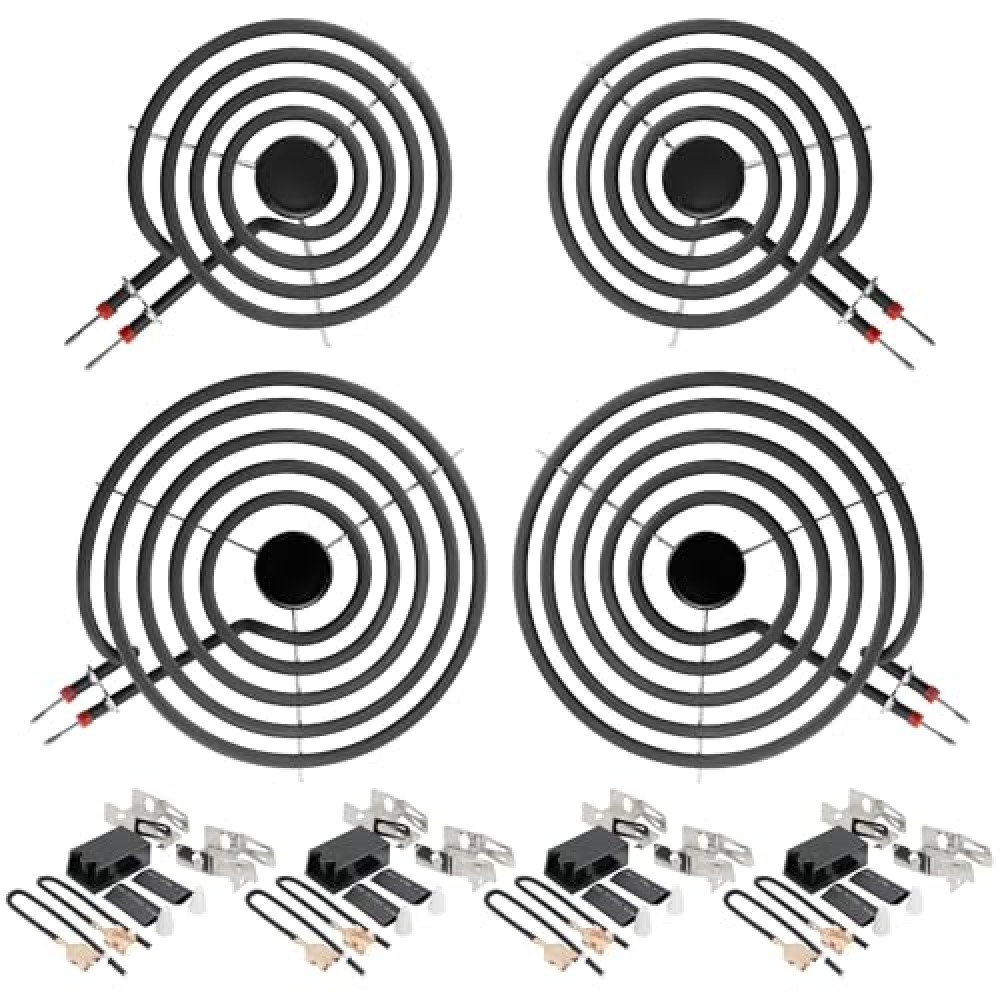 MP22YA Electric Range Burner Element Unit Set-2 pcs MP21YA 8" & 2 pcs MP15YA 6"）with 330031 Range Burner Receptacle Kit by AMI PARTS Fit for Whirl-pool Ken-more Ranges Replace WP660532, WP660533