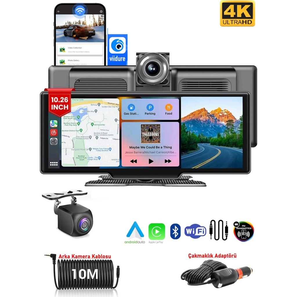 MPIA CP10 Carplay Android Uyumlu 10.2 İnç Büyük Ekran Tak Çalıştır 4K Ön/Arka Çift Kameralı Araç Ekranı - Hafıza Kartsız Diğer Fiyatı