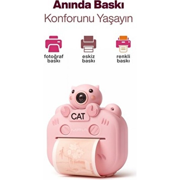 MPIA Fotoğraf Makinesi Termal Yazıcı Kamera 16 GB Hediyeli 360 Derece Başlık Türkçe Ios Android - Pembe Dijital Fotoğraf Makineleri Fiyatı