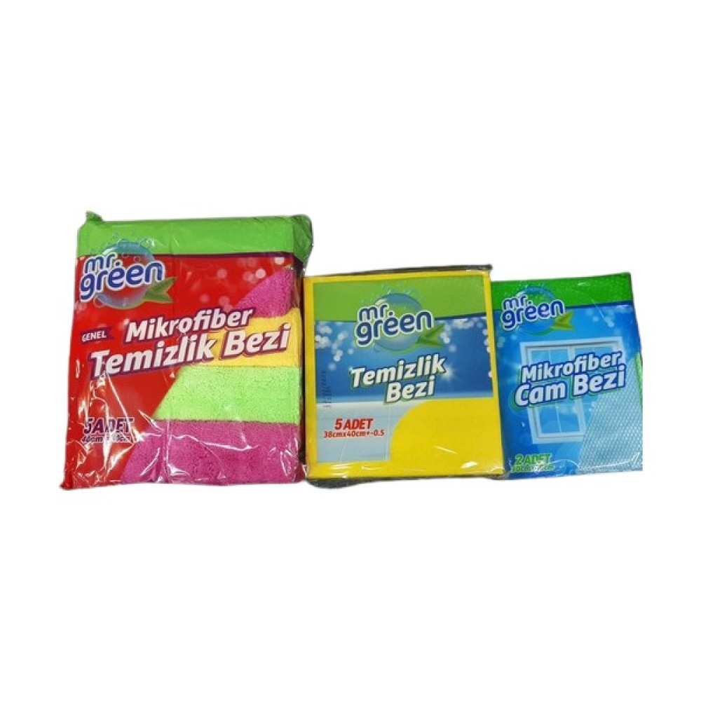 Mr. Green Temizlik Bezi Set( Cam Bezı 2 Li, Sarı Bez 5 Li, Mikrofiber Bez 5 Li) - 3 lü Temizlik Malzemeleri Fiyatı