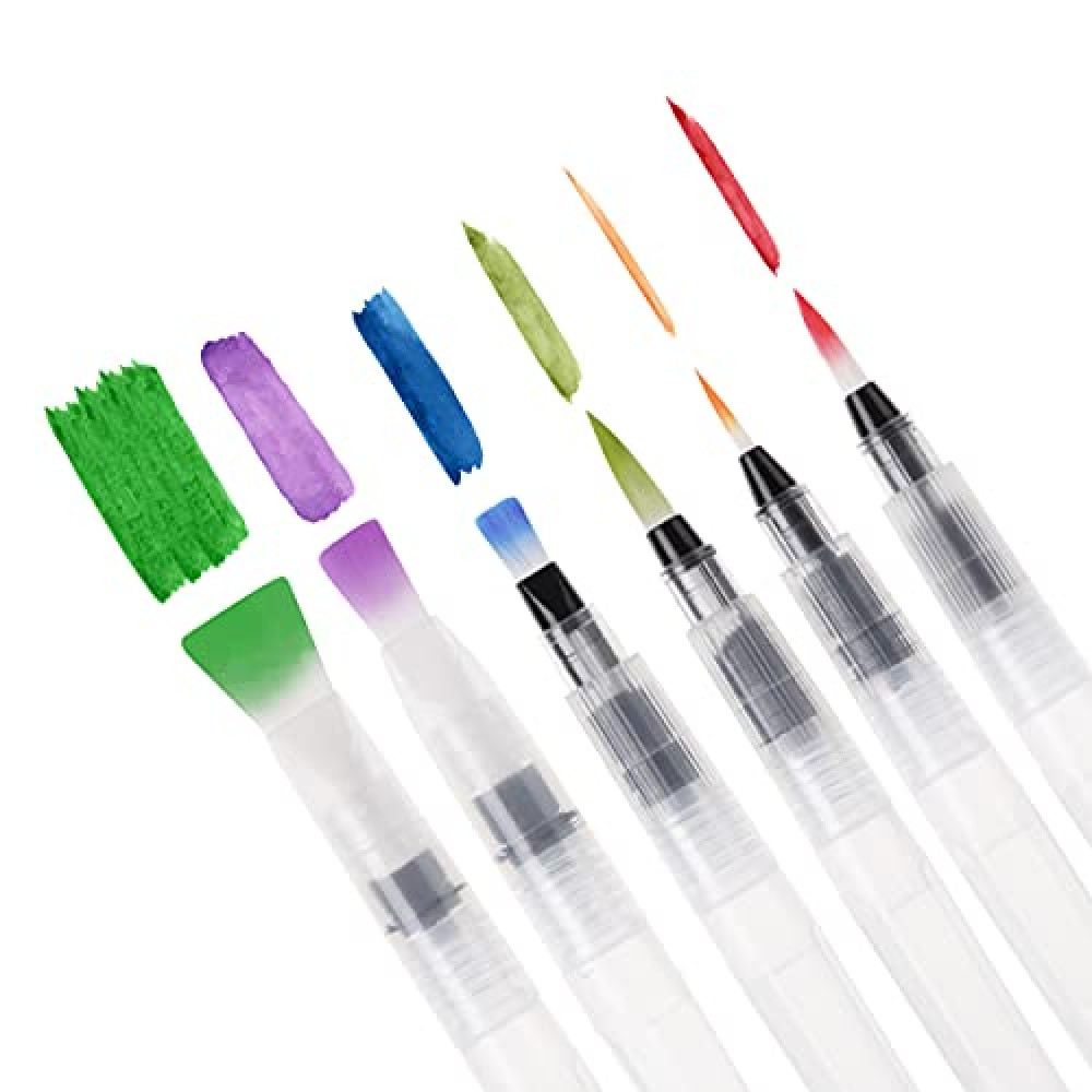 Mr. Pen Watercolor Brush Pens, 6 pcs, Pointed & Flat Tips, Nylon Bristles, White, Refillable, Portable Ink/Water Brush Brush Fiyatı
