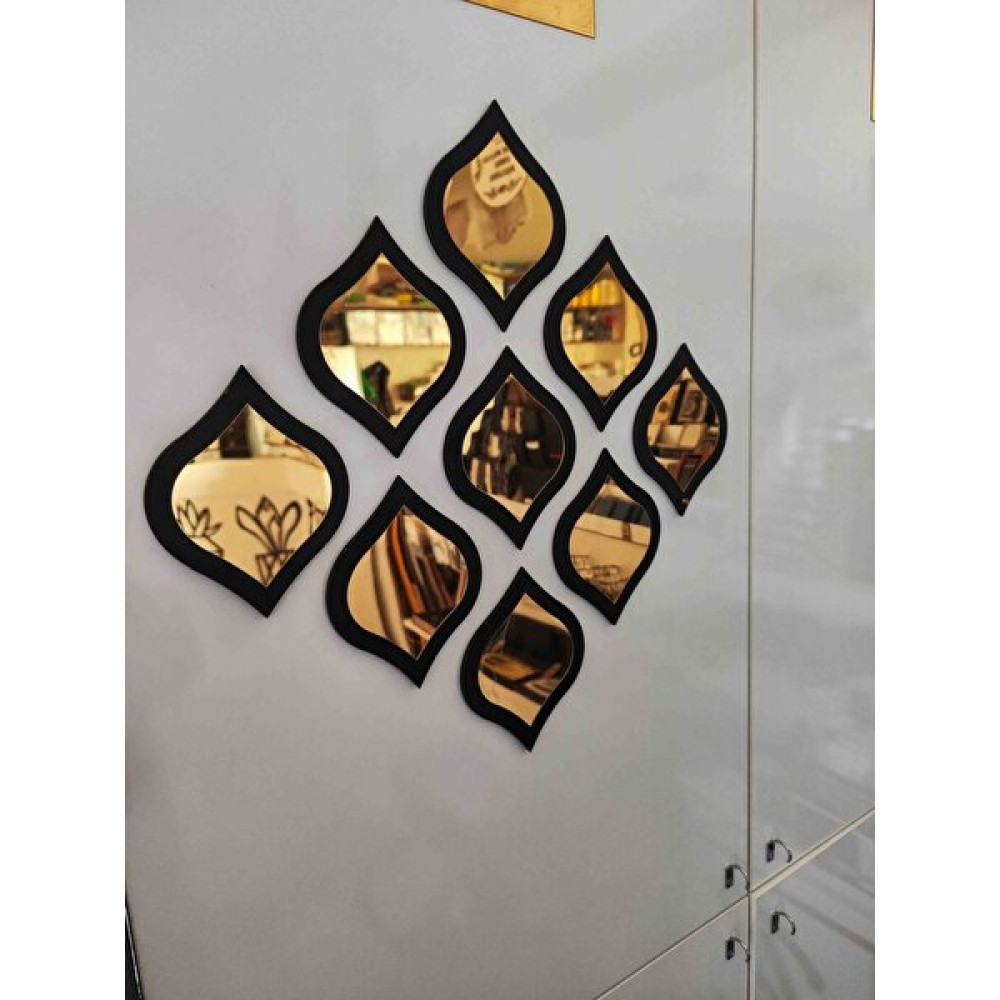 Mrc Hediye Sepeti Duvar Süsü 9 Lu Damla Ayna - Siyah - Gold Ev & Dekorasyon Aksesuarları Fiyatı