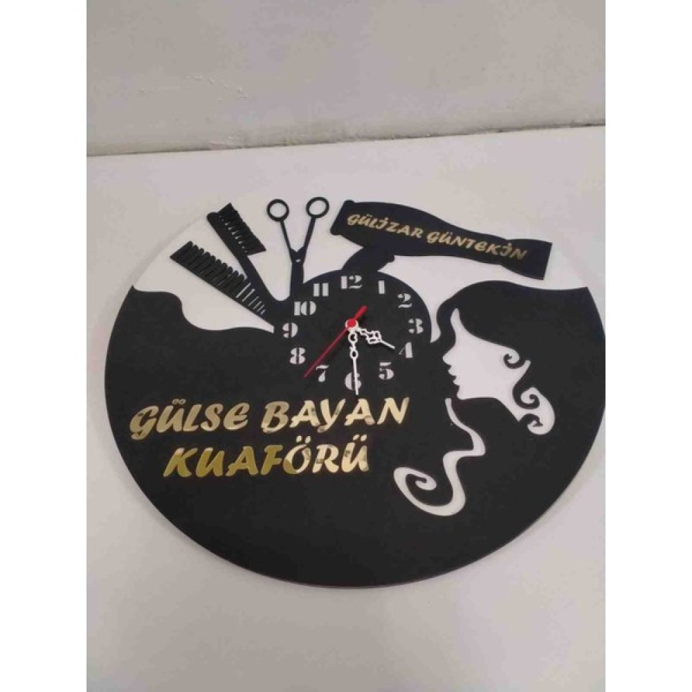 Mrc Hediye Sepeti Kuaför Veya Güzellik Salonu Kişiye Özel Tasarım Duvar Saati - Beyaz - Siyah - 40 cm Dekoratif Saat Fiyatı