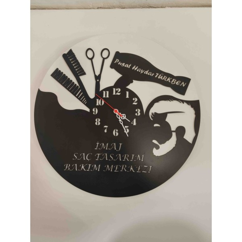 Mrc Hediye Sepeti Kuaför Veya Güzellik Salonu Kişiye Özel Tasarım Duvar Saati - Siyah - Beyaz - 50 cm Dekoratif Saat Fiyatı