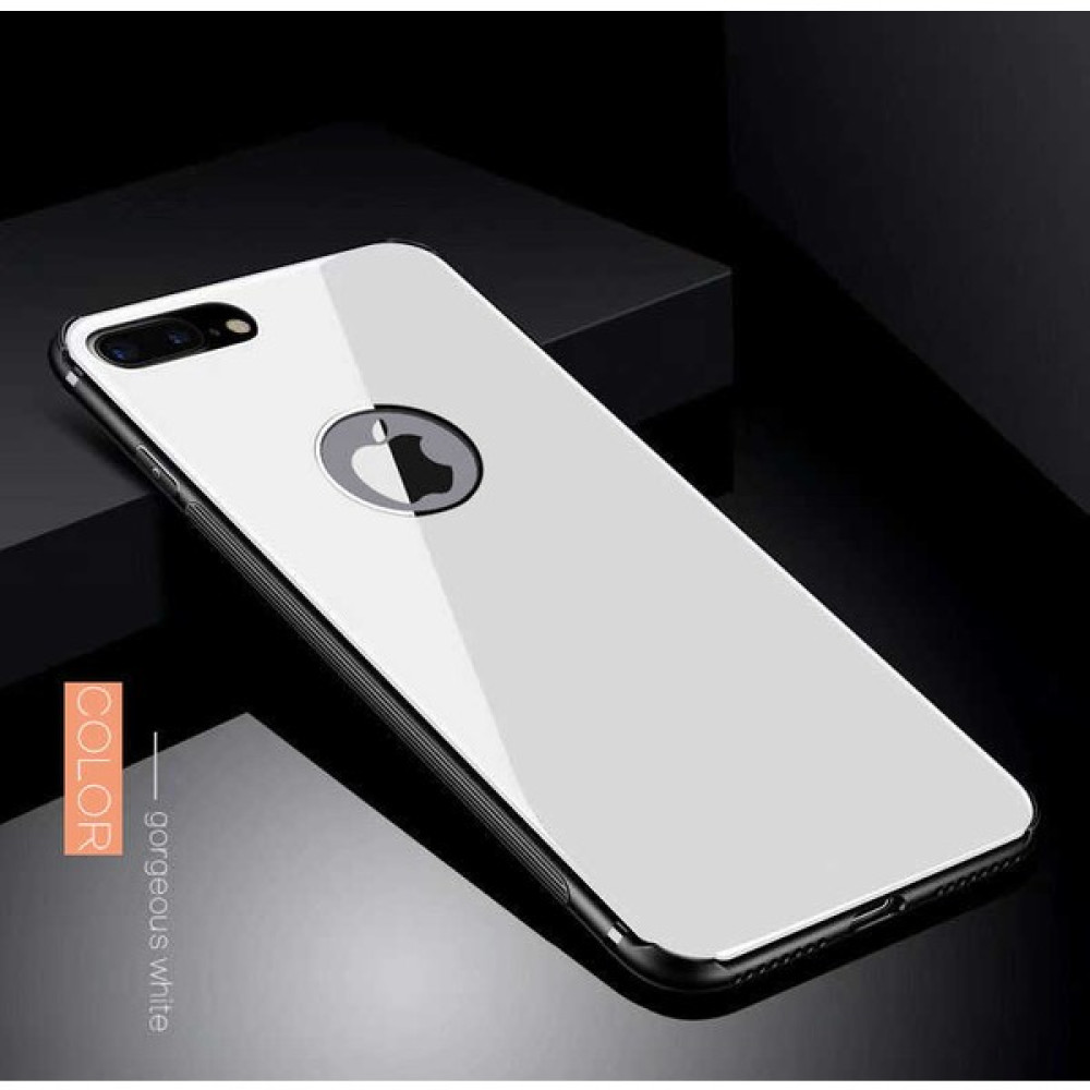 MRC İletişim Apple iPhone 8 Plus Kılıf Düz Renkli Ebruli Cam Kapak - Beyaz Cep Telefonu Kılıfı Fiyatı