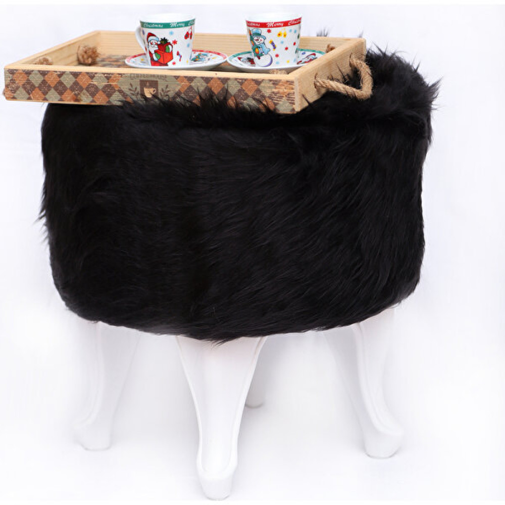 Mr.Dans Store Peluş Puf Koltuk Tabure Lükens Ayaklı-Siyah - 40 x 40 cm - Siyah Puf Fiyatı