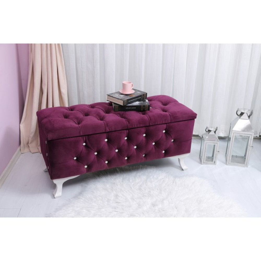 Mr.dans Store Puf Koltuk Sandıklı Tabure Kapitoneli - 45 x 90 x 40 cm - Mor Puf Fiyatı
