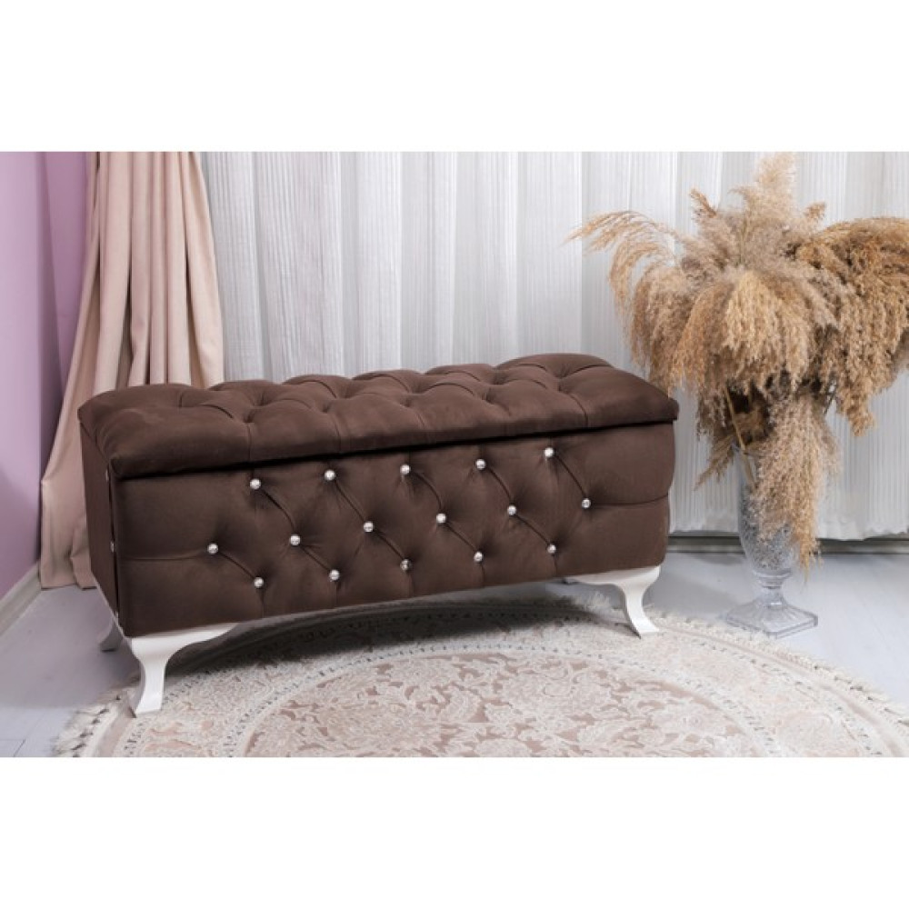Mr.dans Store Puf Koltuk Sandıklı Tabure Kapitoneli Maxi - 45 x 90 x 40 cm - Kahverengi Puf Fiyatı