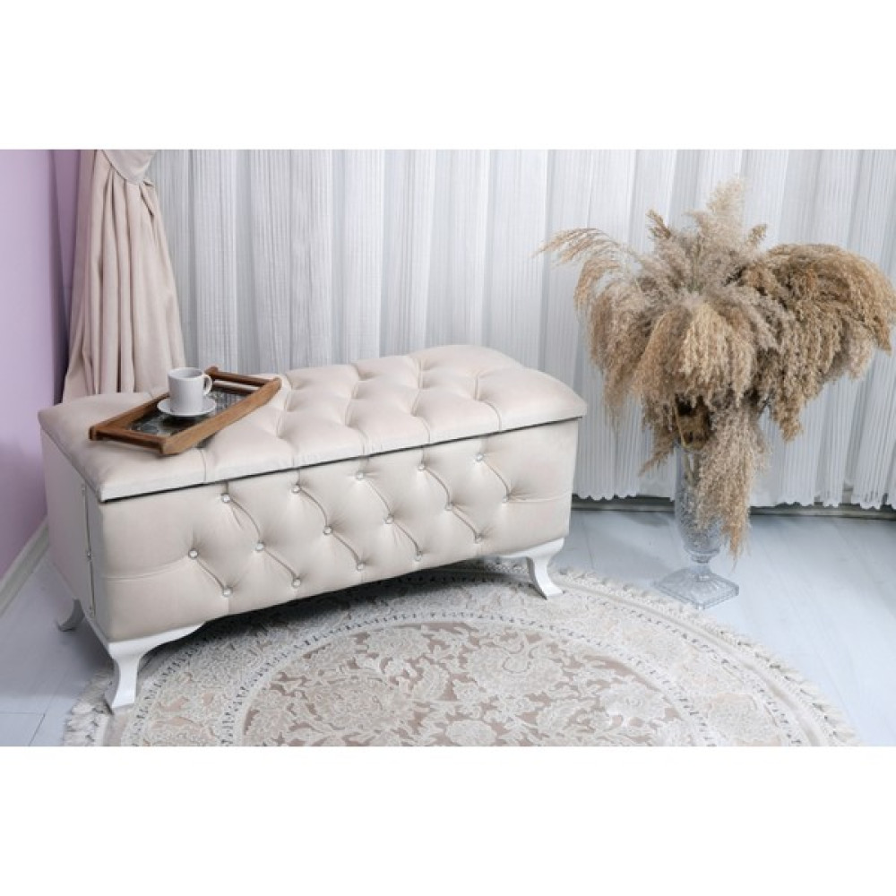 Mr.dans Store Puf Koltuk Sandıklı Tabure Kapitoneli Maxi - 45 x 90 x 40 cm - Krem Puf Fiyatı