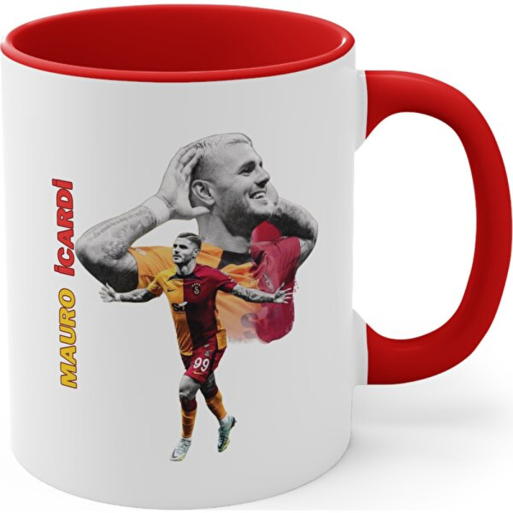 Mrn Home Mrn - Galatasaray Icardi Baskılı Kupa Bardak Kırmızı Saplı Renkli/mug Cup Yazılı Baskılı Kupa Bardak Baskılı Mrn Tasarım - 1 Adet - Beyaz Fincan / Bardak / Kahve Takımı Fiyatı