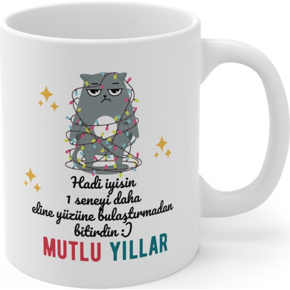 Mrn Tasarım Yılbaşı Özel Tasarım Renkli Saplı Yazılı Baskılı Kupa Bardak Resimli Baskılı Yazılı Kupa Bardak/mug5 - Beyaz Fincan / Bardak / Kahve Takımı Fiyatı