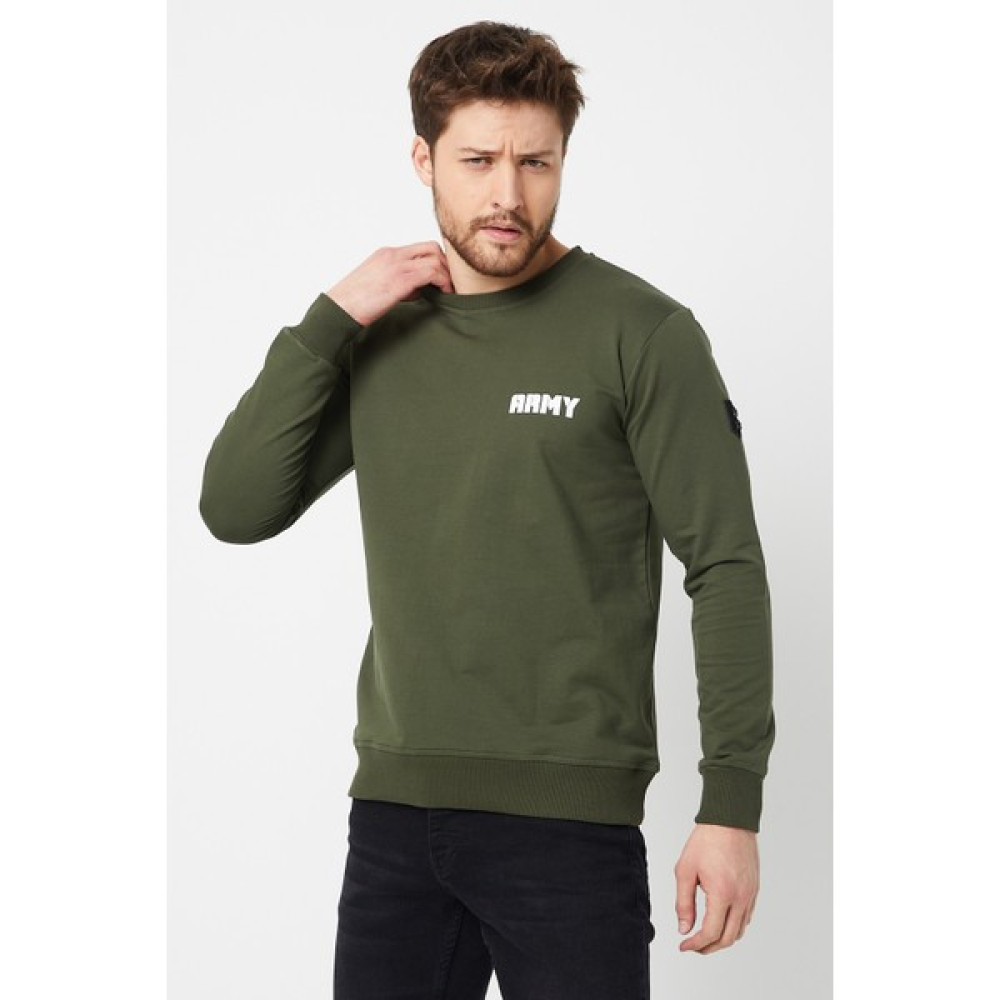 MRS Clothing Army Erkek Haki Baskılı Kol Nakış Detaylı Bisiklet Yaka Ince Sweatshirt Erkek Sweatshirt Fiyatı