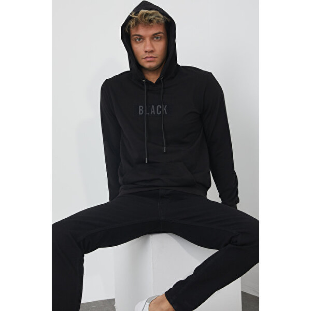 MRS Clothing Black 3D Baskılı Standart Fit Erkek Ince Kapüşonlu Sweatshirt Siyah Erkek Sweatshirt Fiyatı