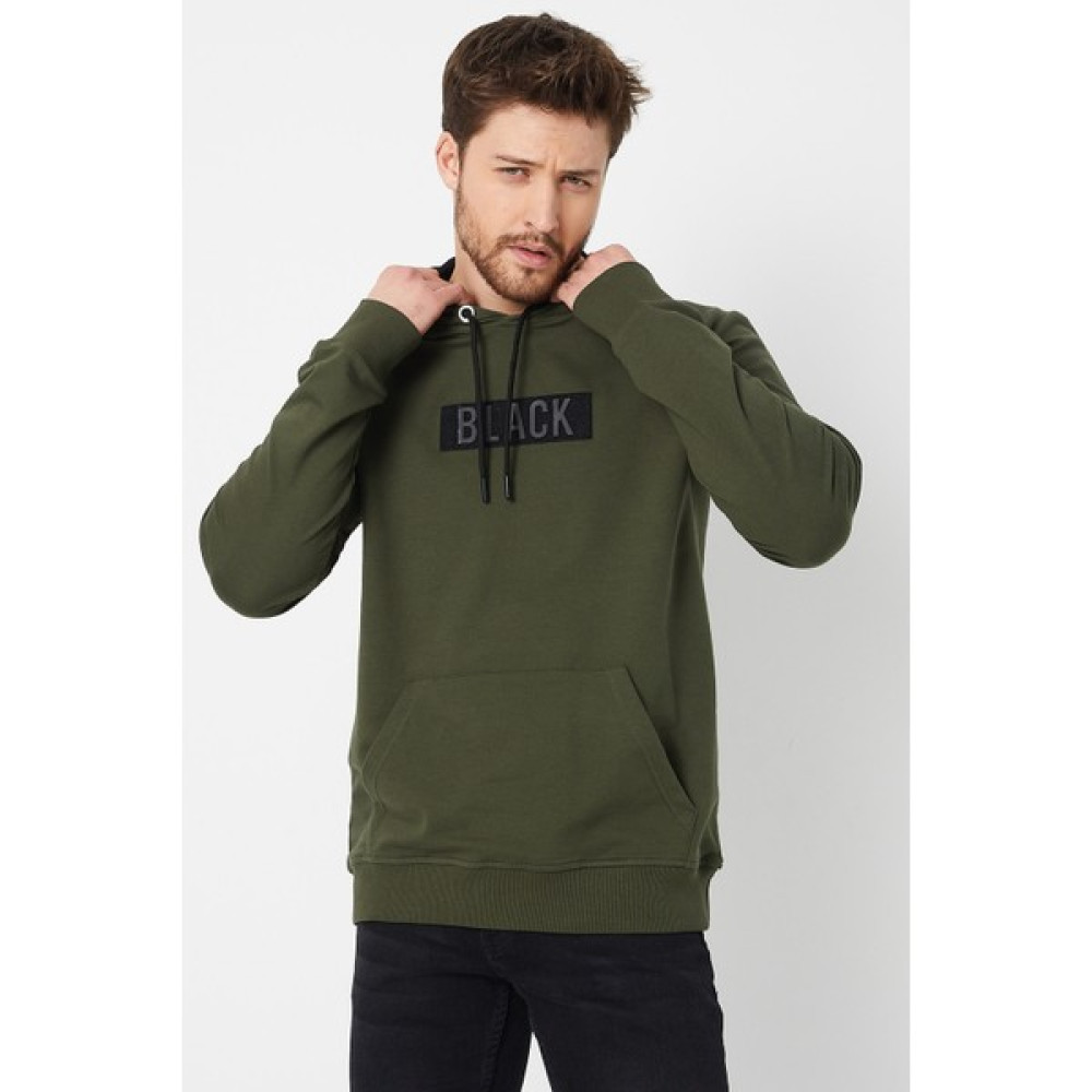 MRS Clothing Black Erkek Haki Kapüşonlu Ince 3D Baskı Detaylı Spor Sweatshirt Erkek Sweatshirt Fiyatı