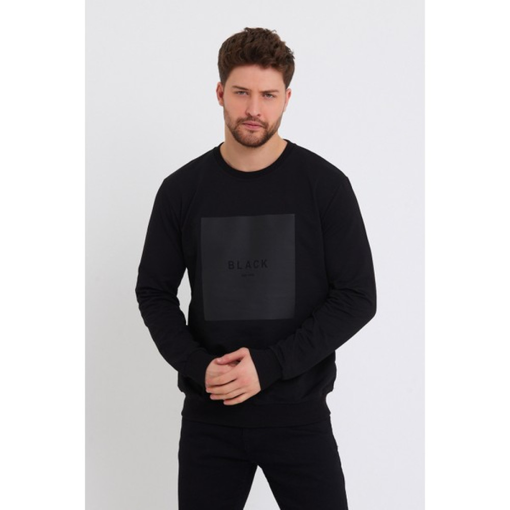 MRS Clothing Black Mat Baskılı Günlük Rahat Spor Ince Bisiklet Yaka Siyah Sweatshirt Erkek Sweatshirt Fiyatı