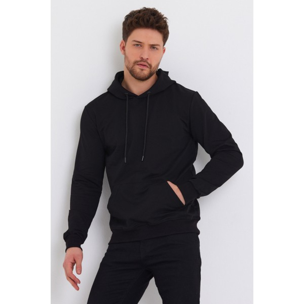 MRS Clothing Black Mat Baskılı Günlük Rahat Spor Ince Kapüşonlu Siyah Sweatshirt Erkek Sweatshirt Fiyatı