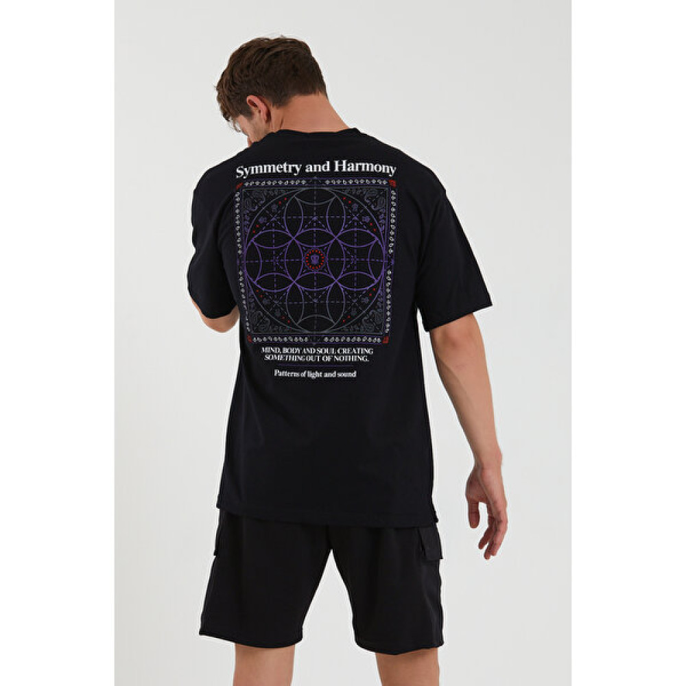 MRS Clothing Harmony Oversize Baskılı Yırtmaç Detaylı Geniş Kalıp Bisiklet Yaka Erkek Kısa Kollu Siyah Tişört Erkek T-shirt Fiyatı