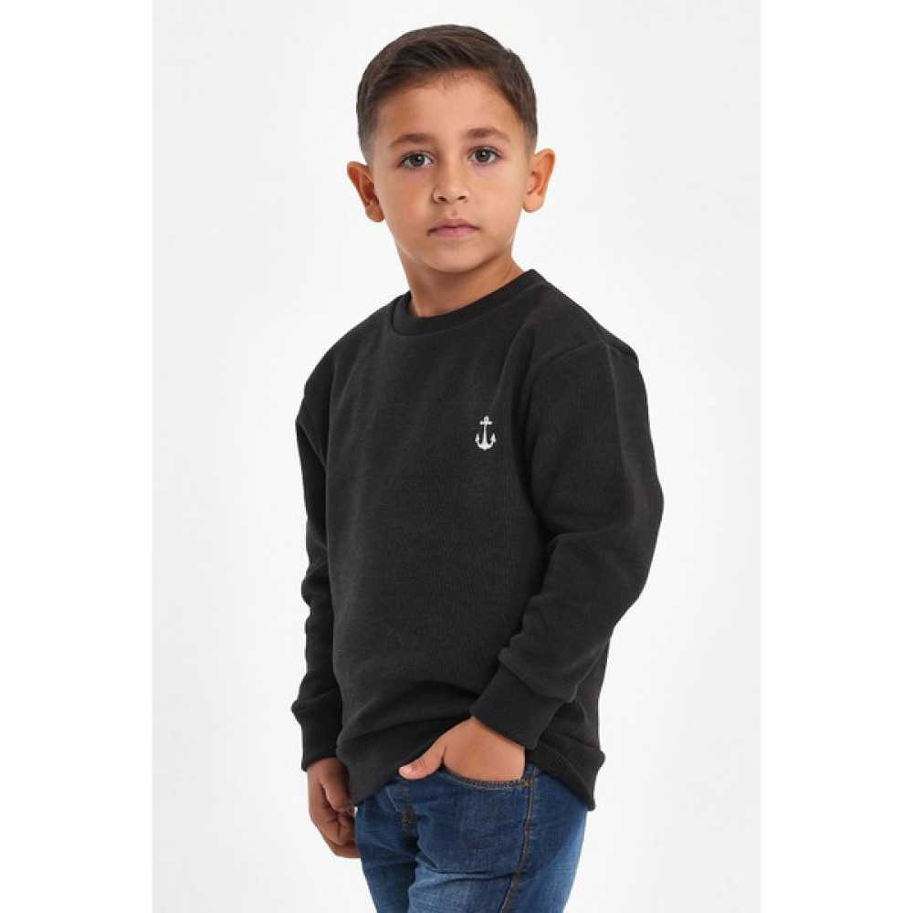 Mrs & Kids Çapa Nakışlı Füme Pamuk Kışlık Bisiklet Yaka Erkek Çocuk Sweatshirt Erkek Çocuk Sweatshirt Fiyatı