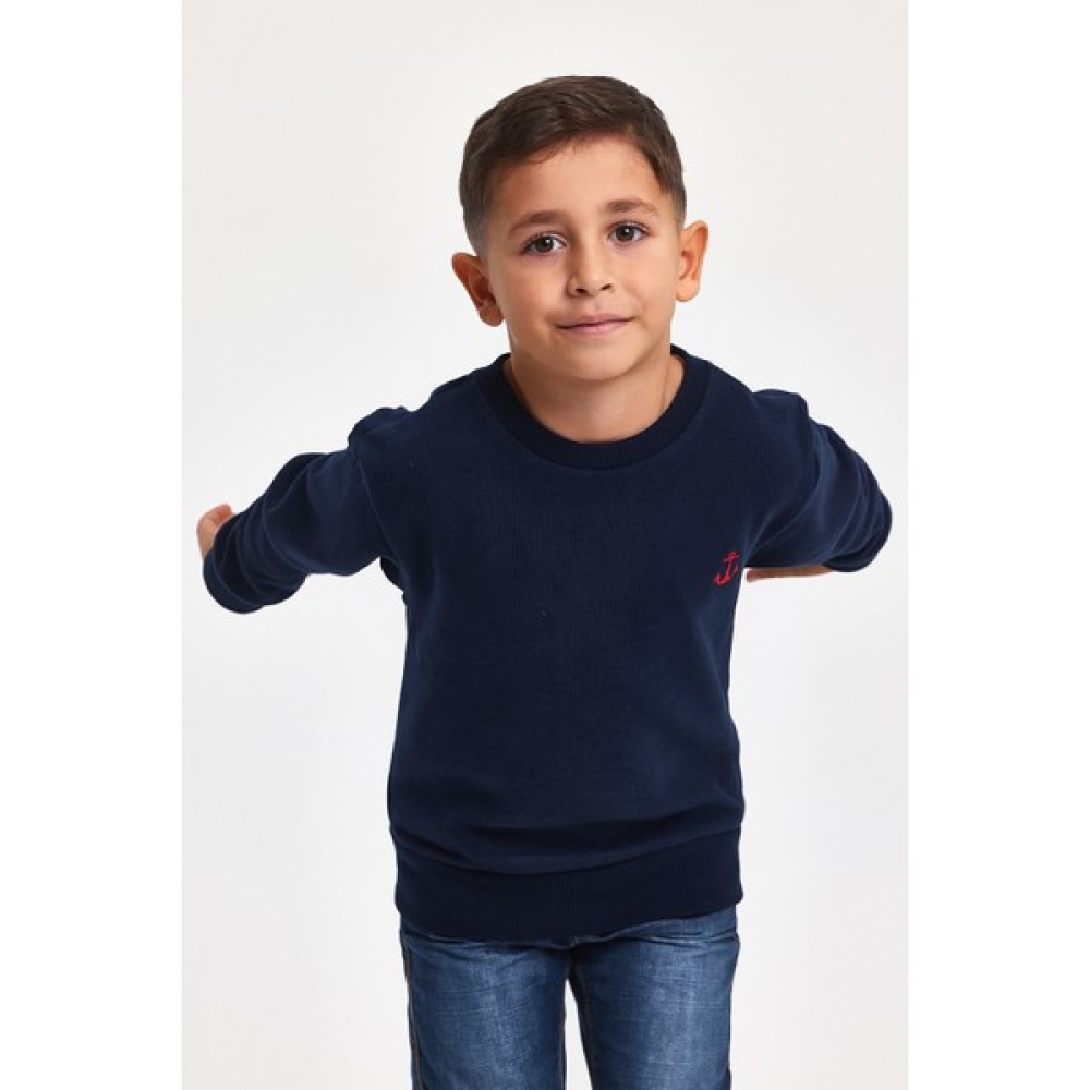 Mrs & Kids Çapa Nakışlı Lacivert Pamuk Kışlık Bisiklet Yaka Erkek Çocuk Sweatshirt Erkek Çocuk Sweatshirt Fiyatı
