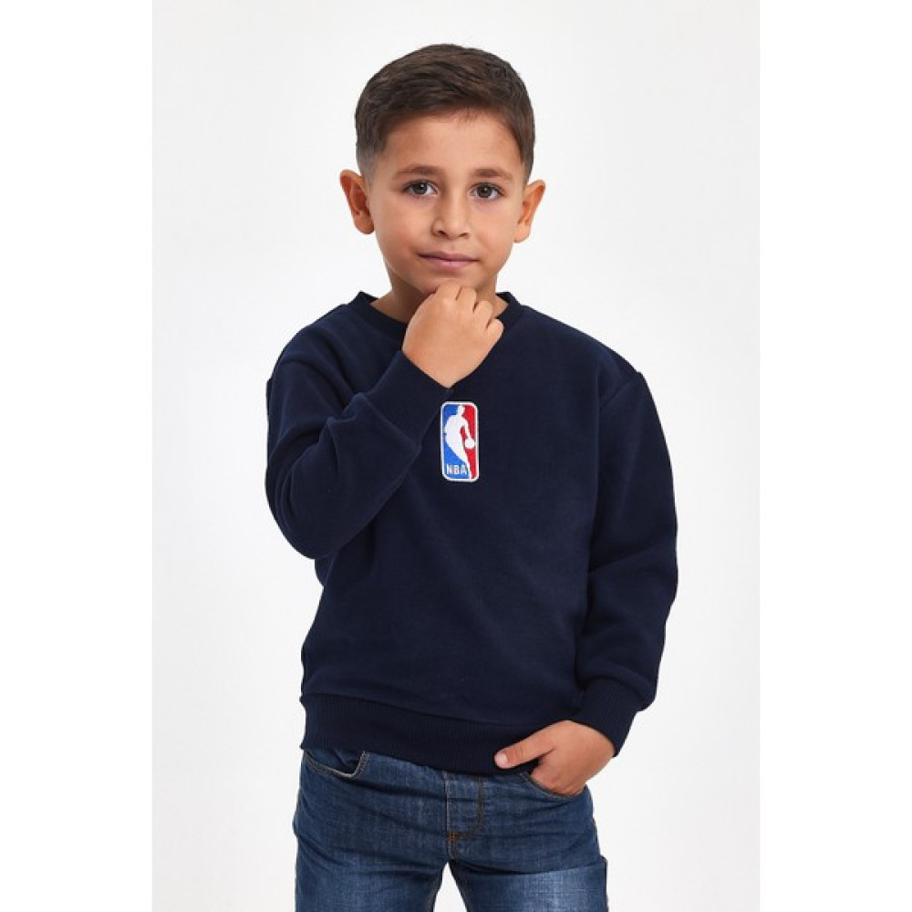Mrs & Kids Nakışlı Lacivert Pamuk Kışlık Bisiklet Yaka Çocuk Erkek Sweatshirt Erkek Çocuk Sweatshirt Fiyatı